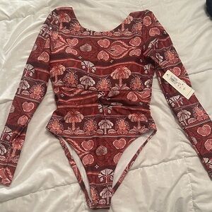 Floral Red Open Back One Piece